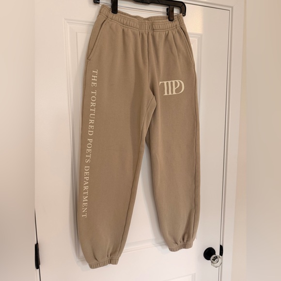 Taylor Swift Pants - OFFICIAL Taylor Swift The Tortured Poets Department Beige Sweatpants (Size S)
